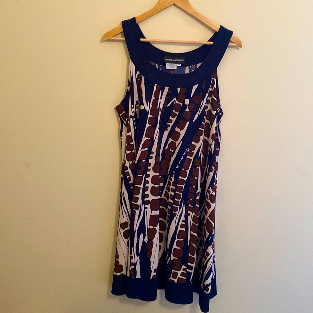 Donna Morgan Sz 14 Dress SLEEVELESS Blue /Brown/White SCOOP NECK